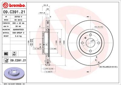 09C39121 BREMBO Тормозной диск