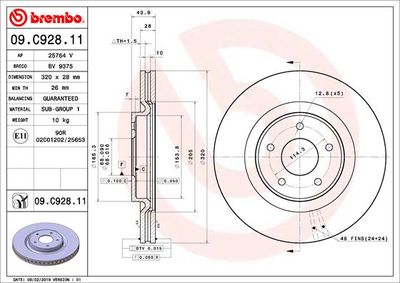 09C92811 BREMBO Тормозной диск