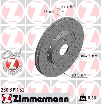 280319152 ZIMMERMANN Тормозной диск