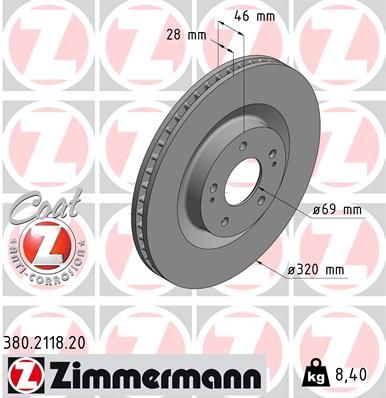 380211820 ZIMMERMANN Тормозной диск