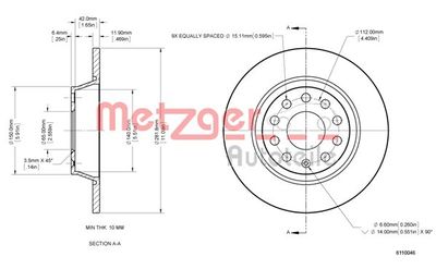 6110046 METZGER Тормозной диск