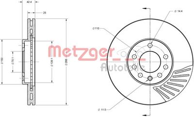 6110164 METZGER Тормозной диск