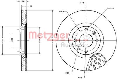 6110513 METZGER Тормозной диск
