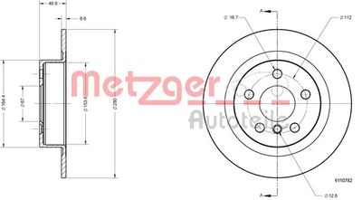 6110782 METZGER Тормозной диск