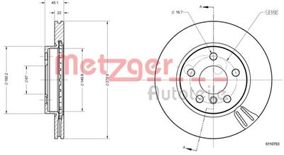 6110783 METZGER Тормозной диск