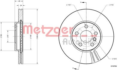 6110784 METZGER Тормозной диск