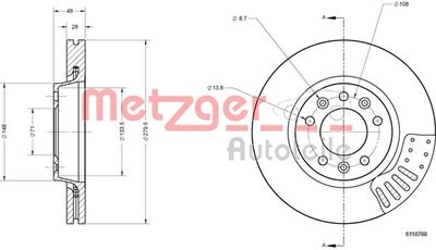 6110788 METZGER Тормозной диск