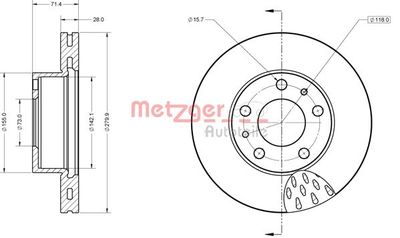 6110851 METZGER Тормозной диск