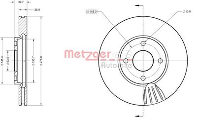 6110852 METZGER Тормозной диск