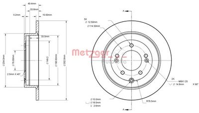 6110879 METZGER Тормозной диск