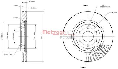 6110886 METZGER Тормозной диск