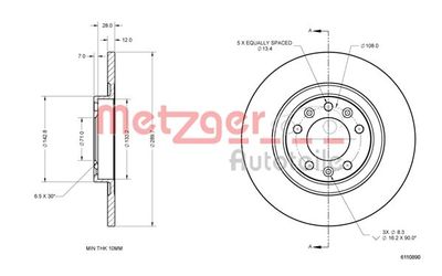 6110890 METZGER Тормозной диск