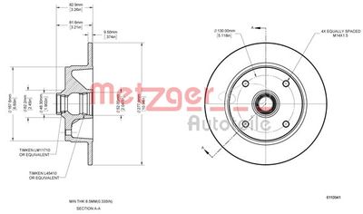 6110941 METZGER Тормозной диск