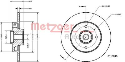 6110945 METZGER Тормозной диск