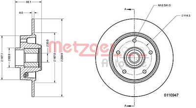 6110947 METZGER Тормозной диск