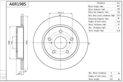 A6R198S AISIN Тормозной диск