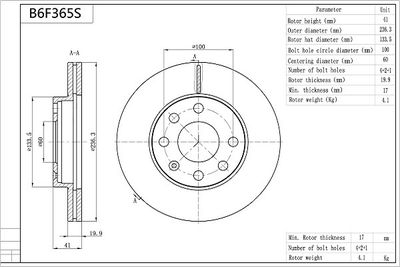 B6F365S AISIN Тормозной диск