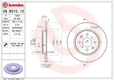 08B31010 BREMBO Тормозной диск