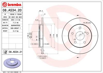 08A53420 BREMBO Тормозной диск