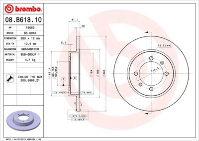 08B61810 BREMBO Тормозной диск