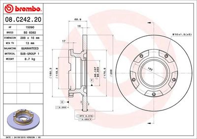 08C24220 BREMBO Тормозной диск