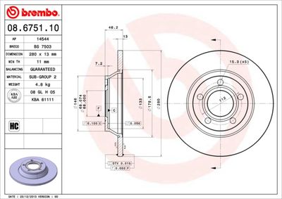 08675110 BREMBO Тормозной диск