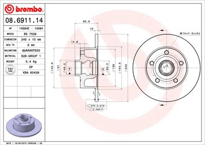 08691114 BREMBO Тормозной диск