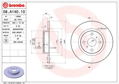 08A14010 BREMBO Тормозной диск