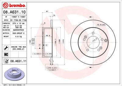 08A63111 BREMBO Тормозной диск