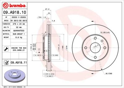 09A91811 BREMBO Тормозной диск