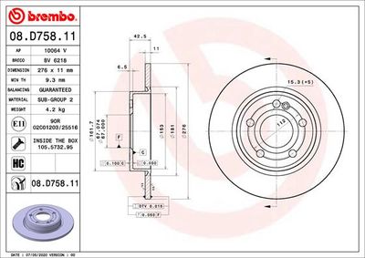 08D75811 BREMBO Тормозной диск