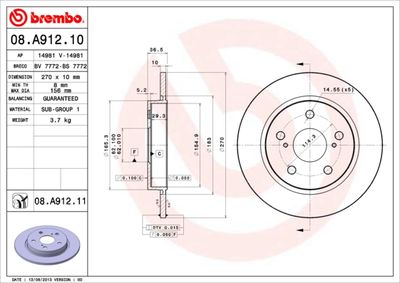 08A91210 BREMBO Тормозной диск