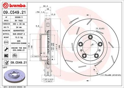 09C54921 BREMBO Тормозной диск