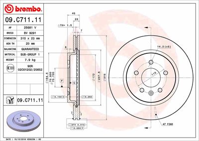 09C71111 BREMBO Тормозной диск