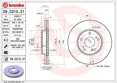 09C31221 BREMBO Тормозной диск