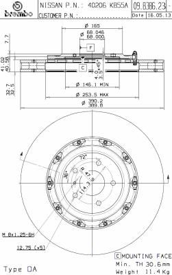 09B38623 BREMBO Тормозной диск