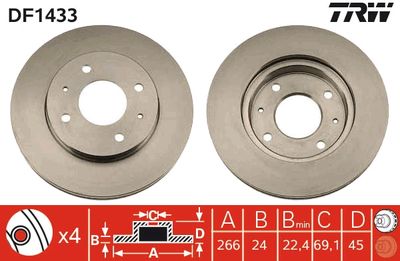 DF1433 TRW Тормозной диск