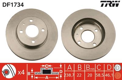 DF1734 TRW Тормозной диск