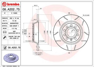 08A20275 BREMBO Тормозной диск