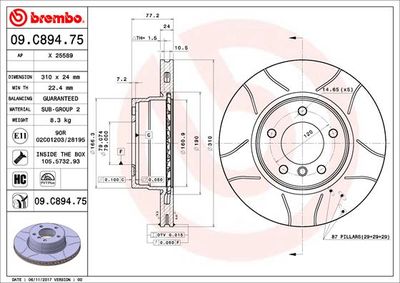 09C89475 BREMBO Тормозной диск