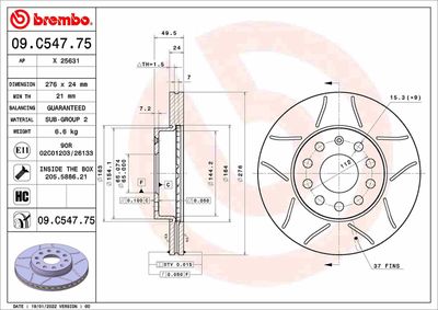 09C54775 BREMBO Тормозной диск