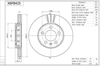 X6F842S AISIN Тормозной диск