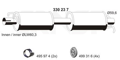  330237 ERNST Средний глушитель выхлопных газов