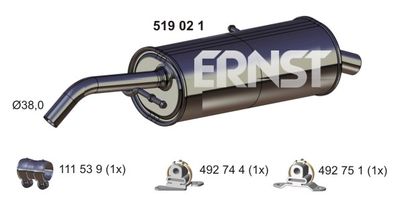  519021 ERNST Глушитель выхлопных газов конечный