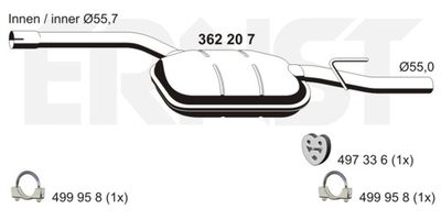  362207 ERNST Средний глушитель выхлопных газов