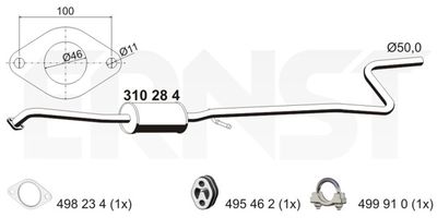  310284 ERNST Средний глушитель выхлопных газов