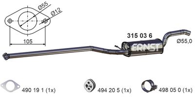  315036 ERNST Средний глушитель выхлопных газов