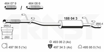  188043 ERNST Средний глушитель выхлопных газов