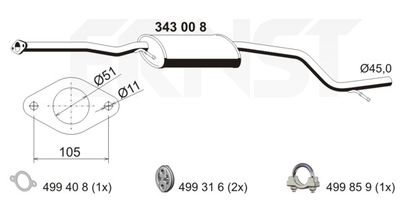  343008 ERNST Предглушитель выхлопных газов