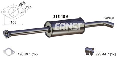  315166 ERNST Средний глушитель выхлопных газов